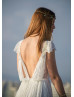 Cap Sleeves Ivory Lace Backless Stunning Wedding Dress